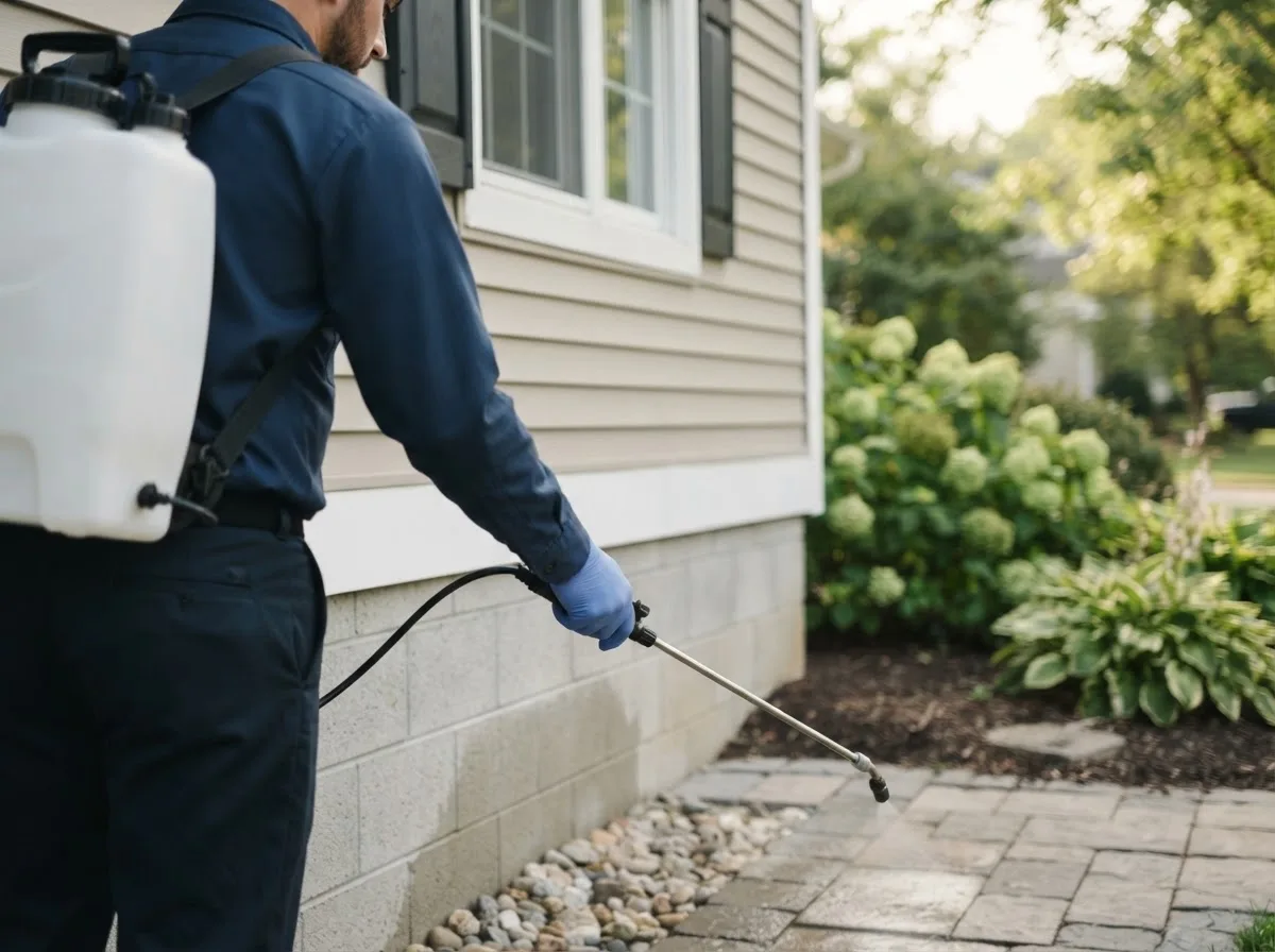 Pest control technician inspecting a home in Sherrill, NY